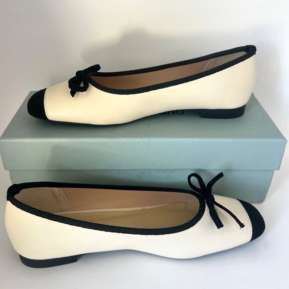 C Paravano Beige Black Flats Leather Ballerina flats Size 6.5 - Picture 3 of 15